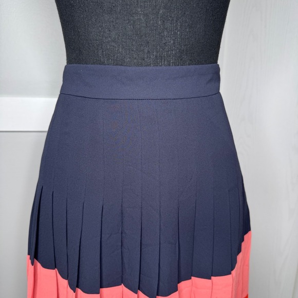 Ann Taylor Petite Colorblock Pleated Skirt 4P Navy Pink Red Yellow Lined - Picture 2 of 7